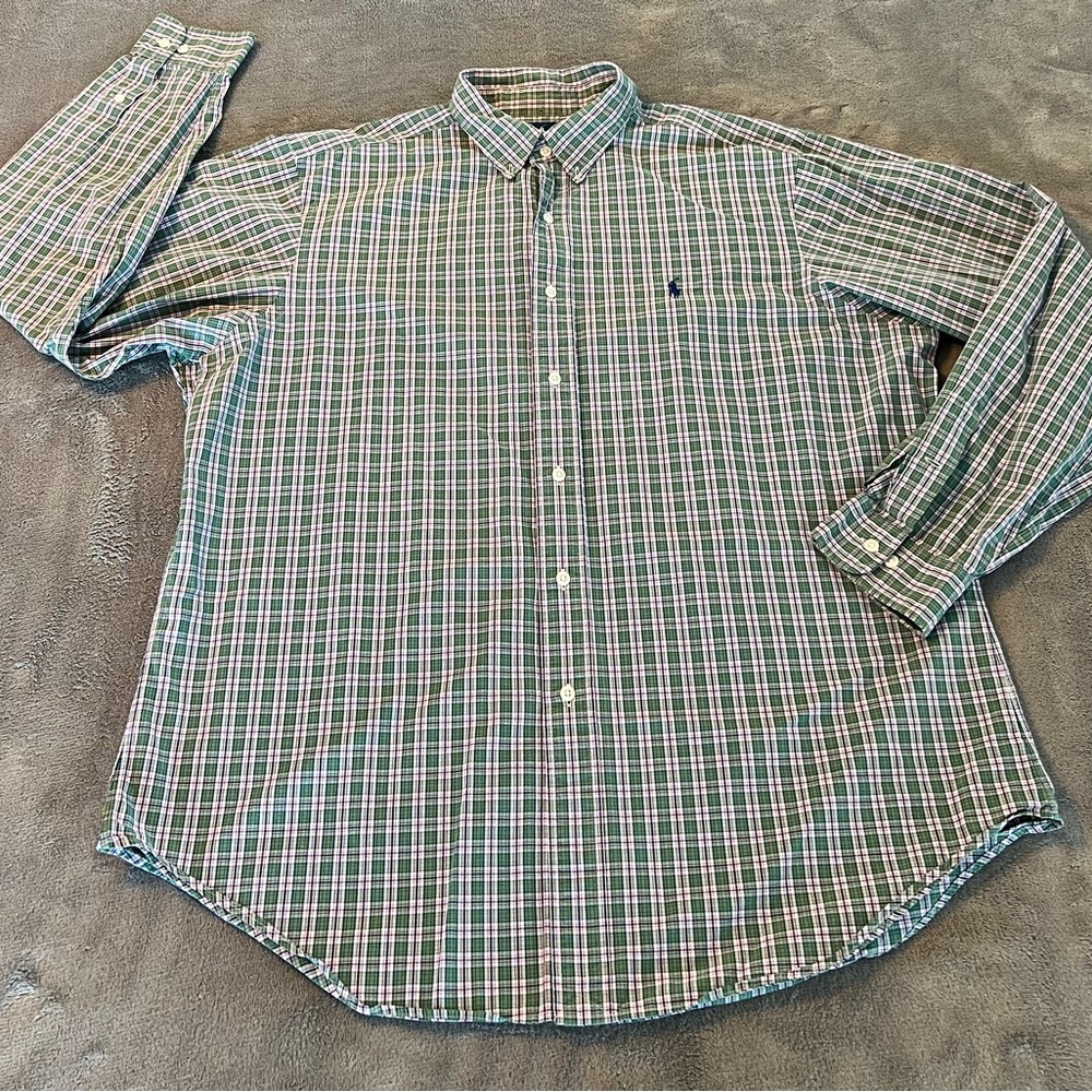 Ralph Lauren Shirt Men’s XL 17 Classic Fit Long Sleeve Button Down Green Blue